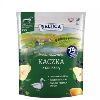 Šlapias šunų maistas Baltica Antis su Kriauše XS/S 1 kg — Pilnavertis pašaras mažiems suaugusiems šunims