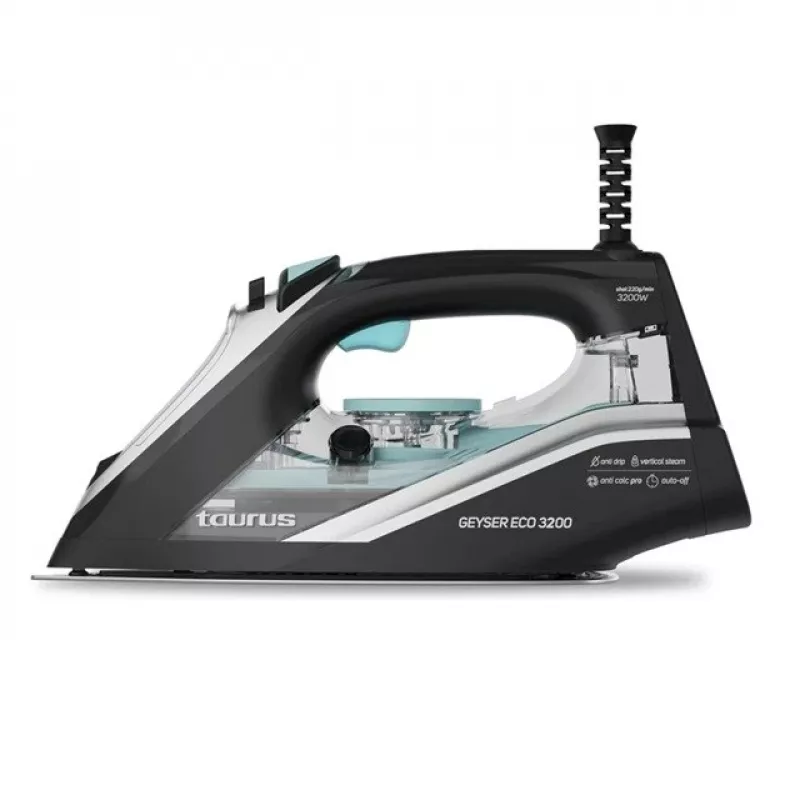 Sausas ir garinis lygintuvas Taurus Geyser Eco 3200 W, 220 g/min garo smūgis, anoduotas padas, juodas