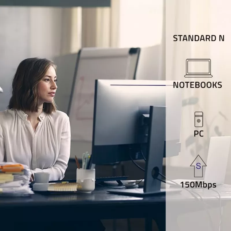 Belaidis Mini USB Wi-Fi adapteris QOLTEC 57007 – vienos juostos 2,4 GHz, iki 150 Mbps, vidinė antena