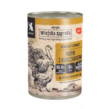 WIEJSKA ZAGRODA Kačiukams kalakutiena su vištiena – šlapias kačių ėdalas – 400g