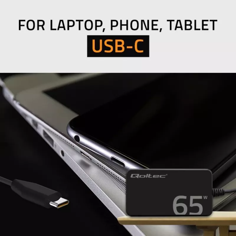 QOLTEC Įkroviklis 65W GaN Super Fast SLIM PD 5-20V 3.25A USB-C