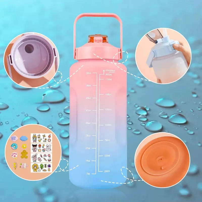 Extralink Motyvacinis butelis, vandens butelis, 2000 ml, žaliai-violetinis, BUT-190