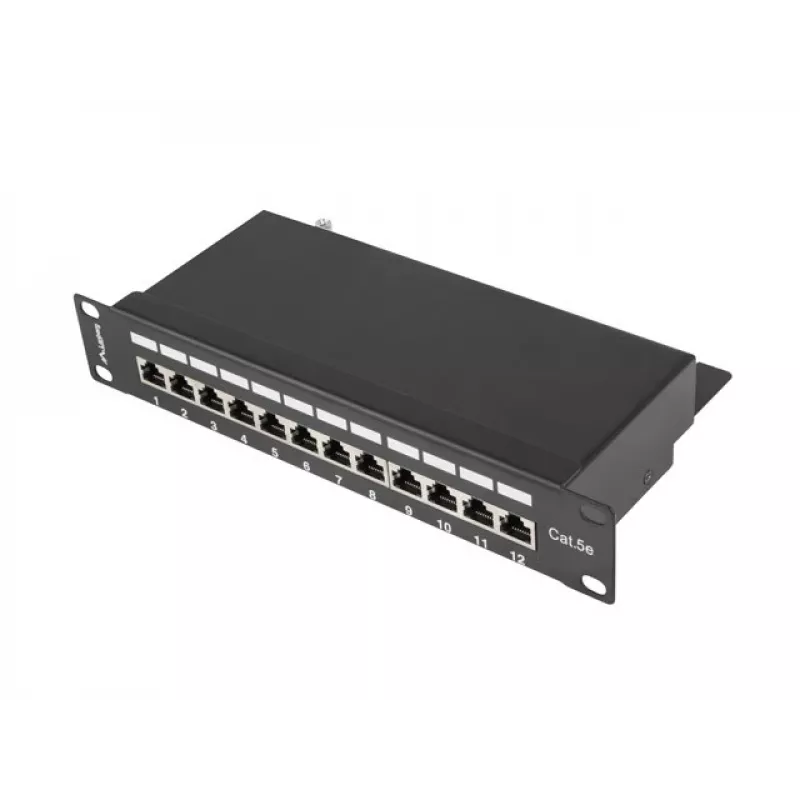 Patch panel Lanberg PPF5-9012-B 1U 12x RJ-45 Cat5e ekranuotas