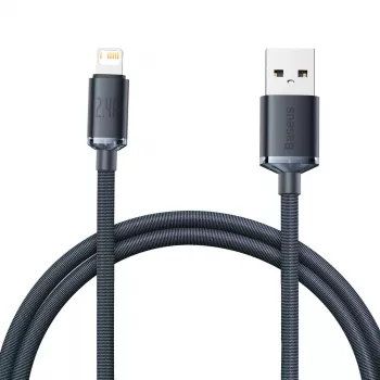 Baseus Crystal Shine laidas USB į Lightning, 2.4A, 1,2m (juodas)