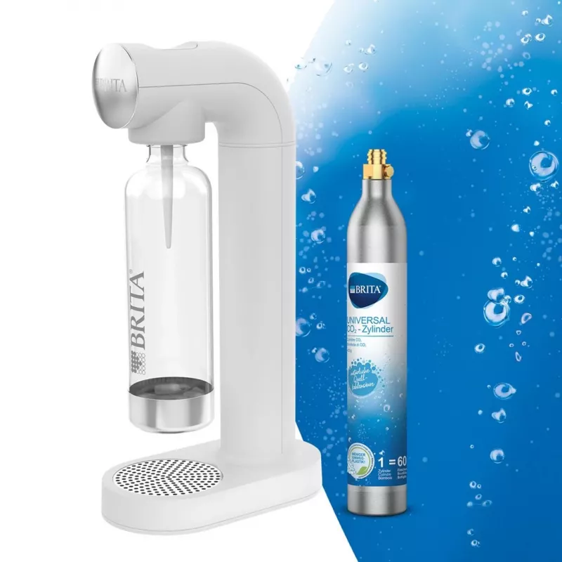 Gazuoto vandens butelis BRITA SodaONE White – 1 L, 60 L našumas, be BPA, 450×129×240 mm