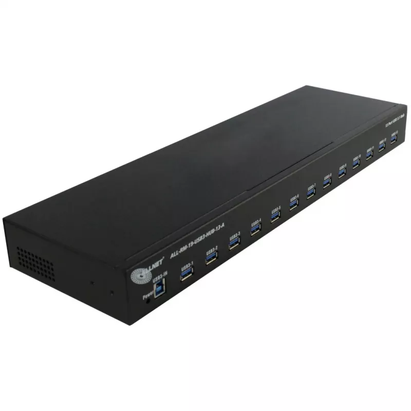 USB šakotuvas ALLNET ALL-RM-19-USB3-HUB-13-A — 13 prievadų USB 3.0 šakotuvas montavimui į stelažą, 48,30 cm