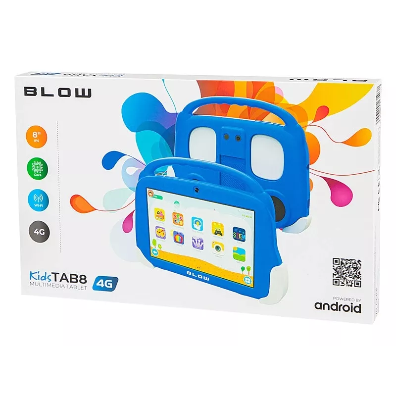 Planšetė BLOW KidsTAB8 8 colių IPS HD Android 12, 1,6 GHz aštuonių branduolių T606, 4 GB RAM, 64 GB, LTE, MicroSD