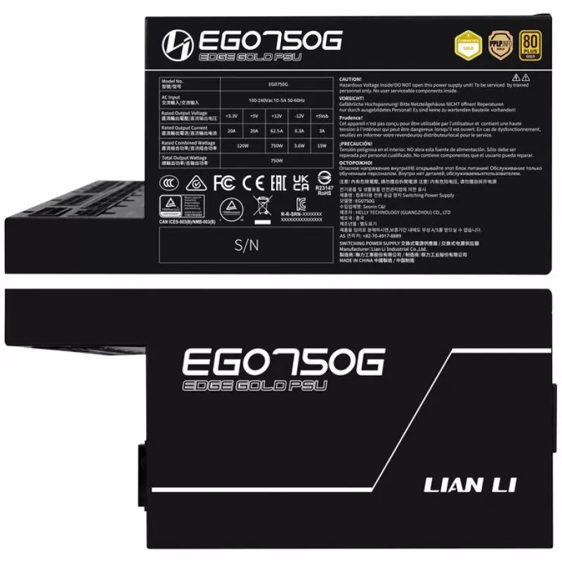 Maitinimo blokas LIAN LI EDGE GOLD 750 — 750 W, 80 PLUS Gold, aktyvus PFC