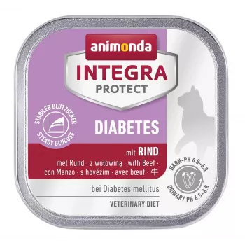 Šlapias kačių ėdalas Animonda Integra Protect Diabetes 100 g — jautiena, suaugusioms katėms, gliukozės reguliavimui, be grūdų ir cukraus