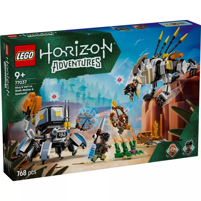 LEGO rinkinys Horizon Adventures 77037 – Aloy ir Varl prieš Shell-Walker ir Sawtooth, 768 detalių, 2 minifigūrėlės