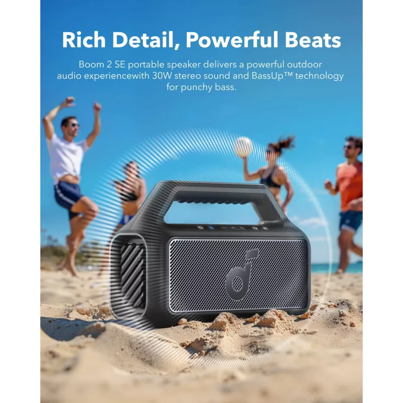 Nešiojamas stereo garsiakalbis Anker Soundcore Boom 2 SE — 2.0 kanalai, 30 W RMS, belaidis, juodas
