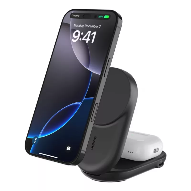 Vidinis įkroviklis Belkin UltraCharge 25 W Qi2 2 viename Magnetinis USB-C Juodas Apvalus