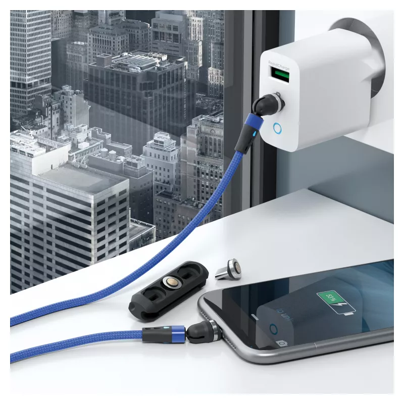 USB laidas RealPower MagneticCharge2 1 m mėlynas greitas įkrovimas duomenų perdavimas