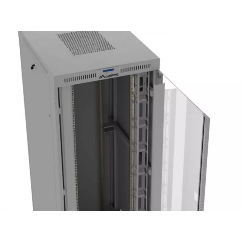 Stovimas serverinis spintos korpusas LANBERG FF01-8047-12SL 47U 800x1000 mm pilkas su priekinėmis ir galinėmis stiklinėmis durimis bei LCD skydelio vieta