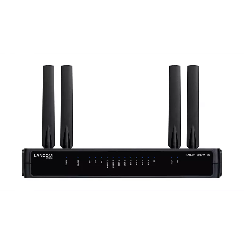 Maršrutizatorius LANCOM 1803VA-5G (EU) – 5G, Gigabit Ethernet, išorinė SMA antena, 1 ventiliatorius, AES/3DES šifravimas