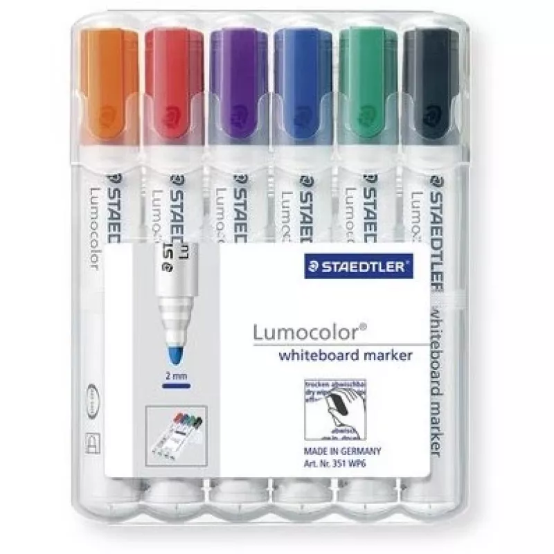 Markeris Staedtler Lumocolor 351 baltos lentos, 6 vnt., kulkos formos antgalis