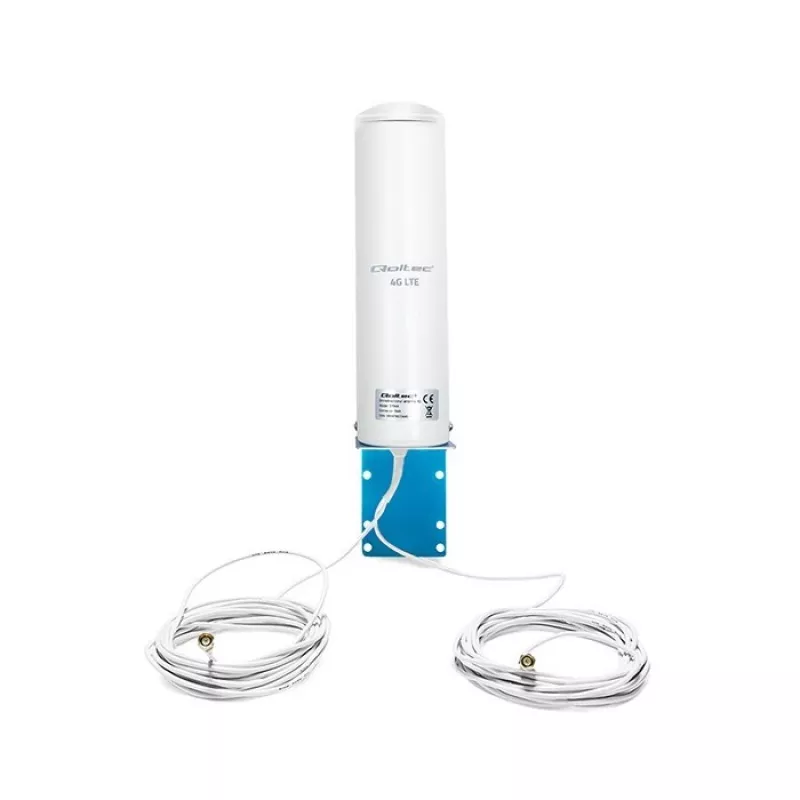 Outdoor omnidirectional 4G LTE antena QOLTEC 57044, 5 dBi, 600–2700 MHz, 50 W, 50 Ω, baltas varinis korpusas