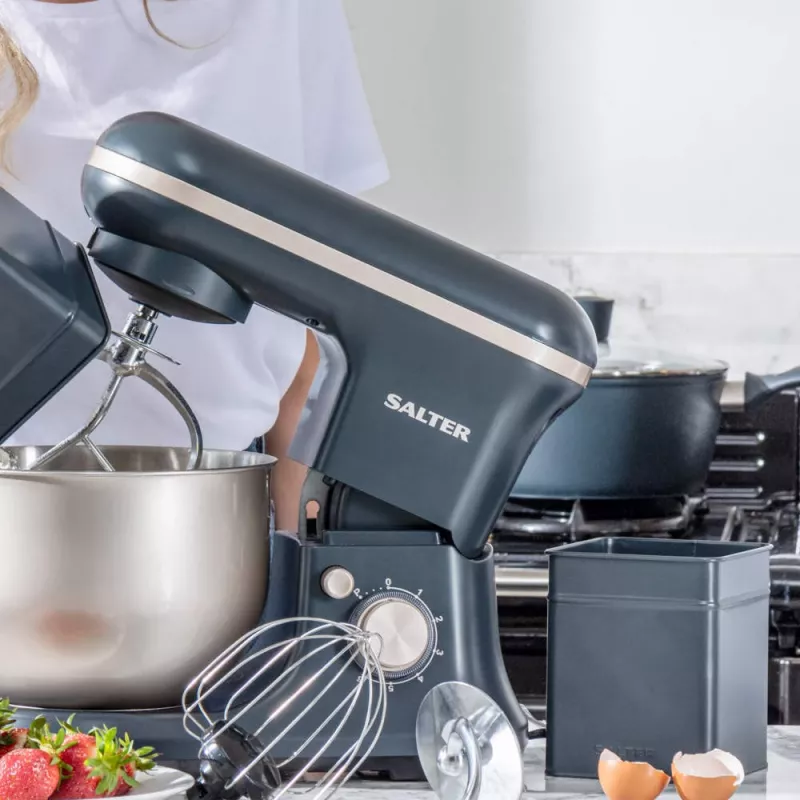 Salter BW126131EU7 4 dalių sandarių indų rinkinys su duonos dėže, mėlynai pilka