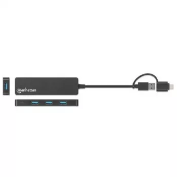 Manhattan USB-C ir USB-A jungties dokas / USB centras, 4x USB-A, 5 Gbps (USB 3.2 Gen1), maitinamas per USB
