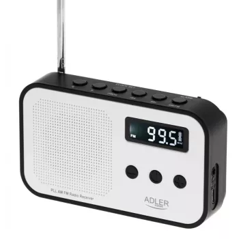 Nešiojamas skaitmeninis radijas Adler AD 1907 – AM/FM, skaitmeninis imtuvas, žadintuvas, USB-C, 600 mAh baterija, LCD, 20 išankstinių stočių, teleskopinė antena