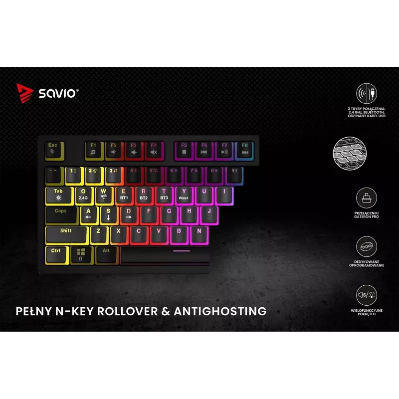 Belaidė mechaninė klaviatūra Savio SAVGK-PHENIX YELLOW PUDDING, Gateron Yellow Pro, 75 %, geltona, USB