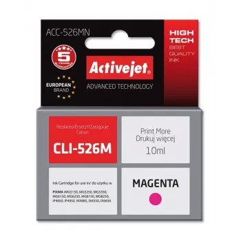 Kasetė ActiveJet ACC-526MN suderinama su Canon, purpurinė, dažų rašalas, 10 ml, didelės (XL) talpos, vienetinis paketas