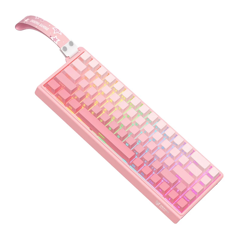 Laidinė žaidimų klaviatūra Onikuma G69 – rožinė, USB-C, 68 klavišų