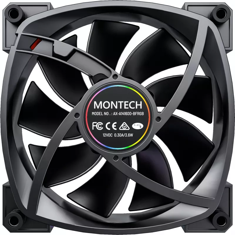 MONTECH RX140 PWM 140 mm ARGB Reverse Blade korpuso ventiliatorius - juodas