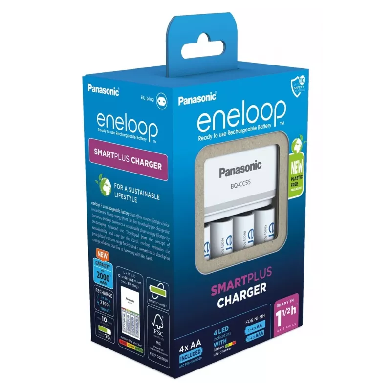 Kroviklis PANASONIC Eneloop Smartplus BQ-CC55 + 4x AA 2000 mAh (K-KJ55MCD40E)
