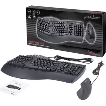 Perixx PERIDUO-512 DE B laidas klaviatūros ir pelės rinkinys, ergonomiškas QWERTZ, juodas (12321)