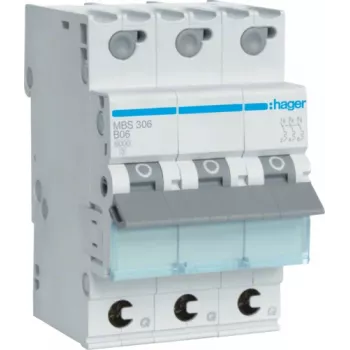 Hager MBS306 miniatiūrinis automatinis jungiklis 6A B tipo 3 moduliai