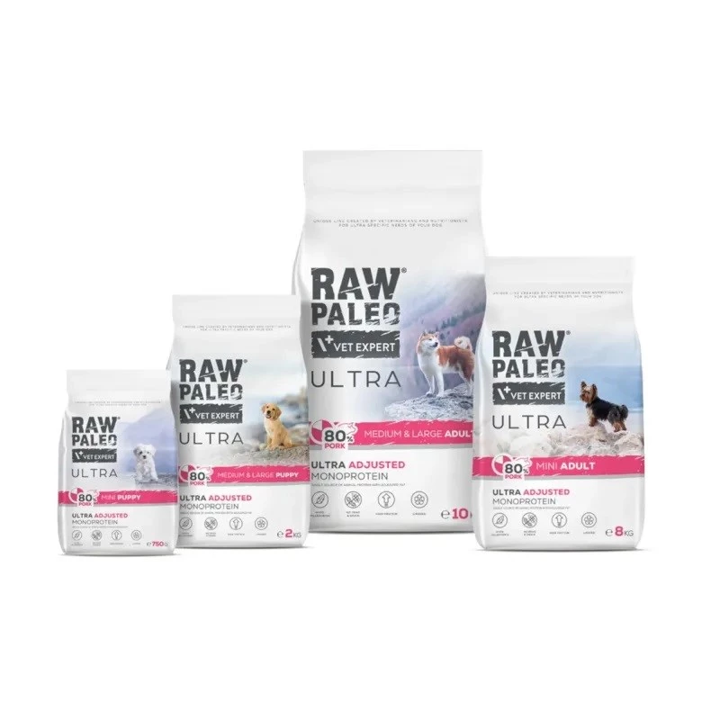 RAW PALEO Ultra Kiauliena Vidutinė ir Didelė Suaugusiems - sausas šunų maistas - 10kg