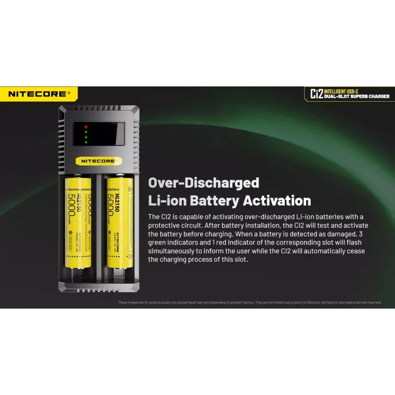 Įkroviklis Nitecore Ci12 Universal USB Li‑Ion, NiCd, NiMH akumuliatoriams, 3A įėjimas 5/9/12V, plastikinis korpusas