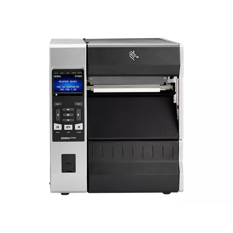 Pramoninis etikečių spausdintuvas Zebra ZT620 – terminis perkėlimas, 300×300 DPI, 168 mm spausdinimo plotis, LCD, Ethernet, Bluetooth, pilka/juoda