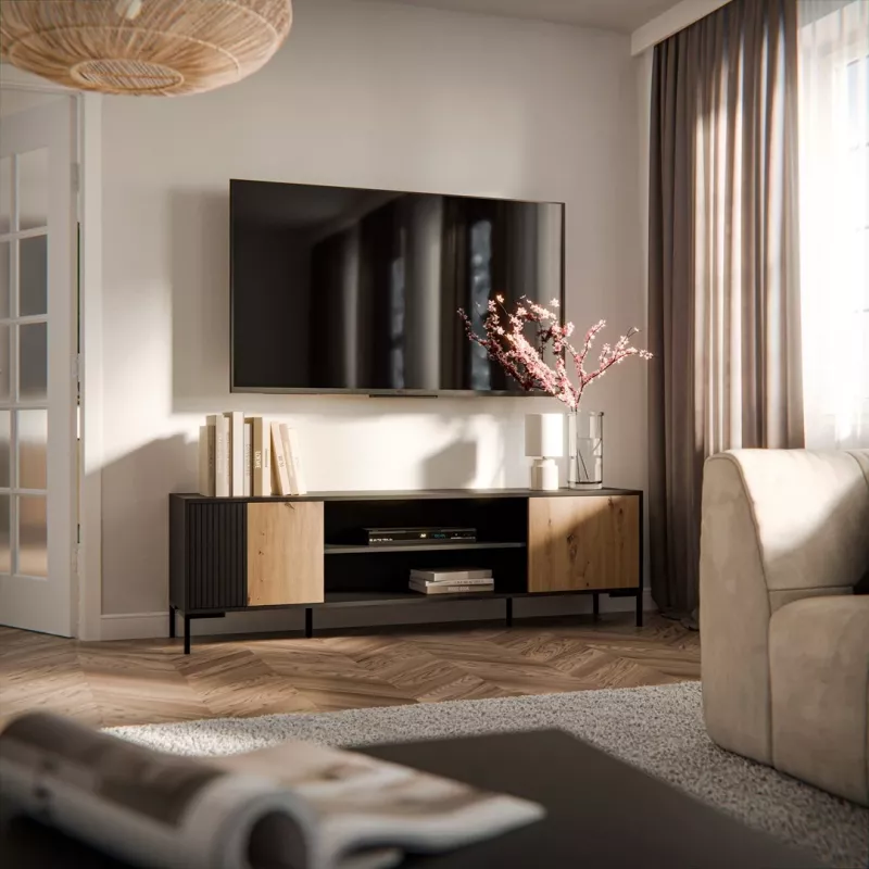 Cama RTV spintelė MERCI RTV spintelė 180 x 40 x 53.5 cm juodas/ąžuolas artisan