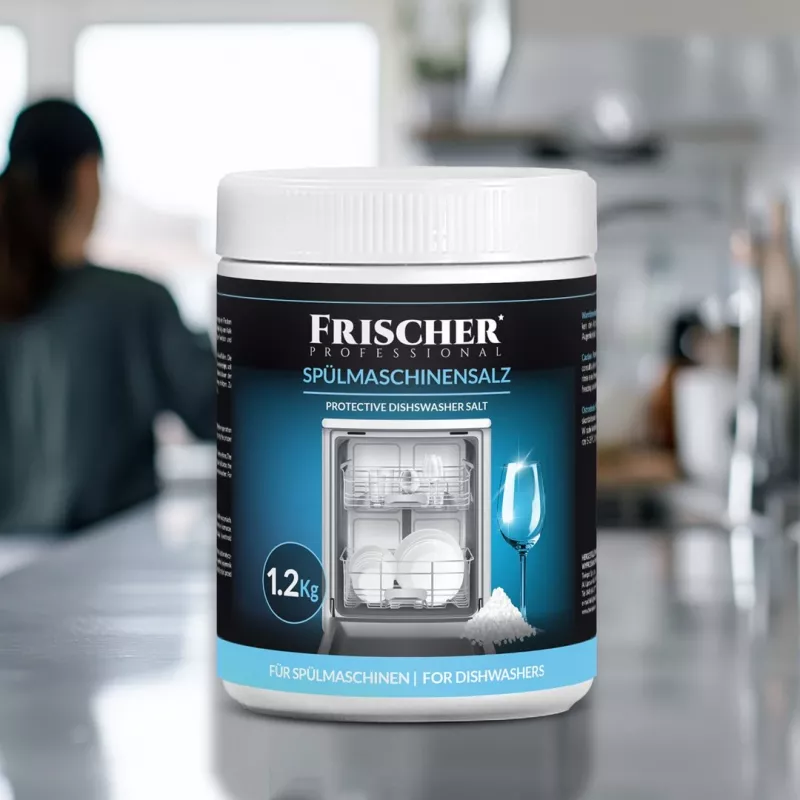 Indaplovių druska FRISCHER FR00101_1200, 1,2 kg, vandens minkštinimo druska plastikiniame inde