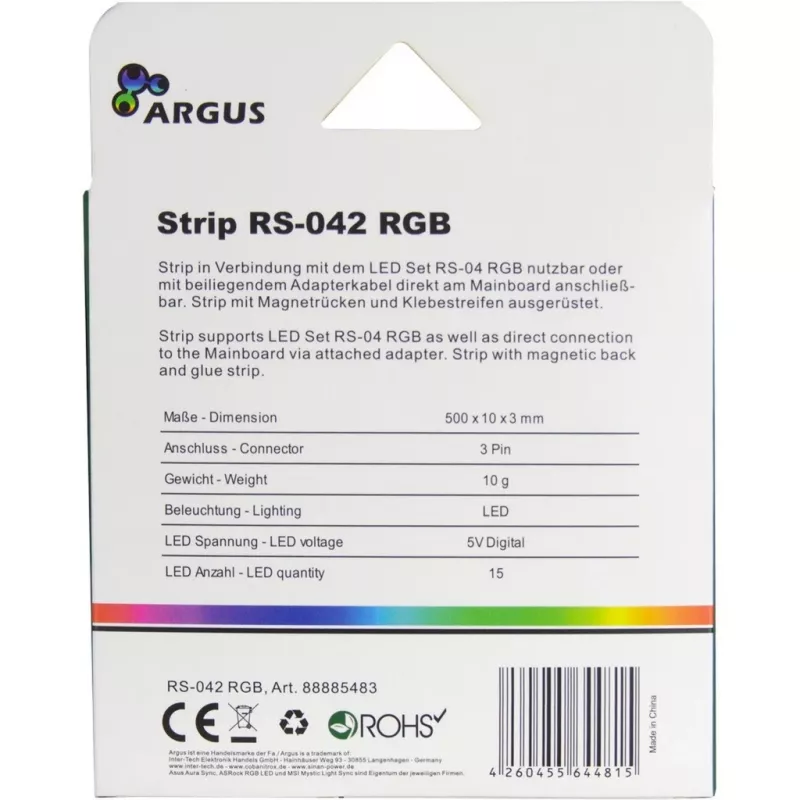 INTER-TECH RS-042 RGB LED juostelė kompiuterio korpuso apšvietimui — RGB 1000 mm, 10 mm plotis, juoda