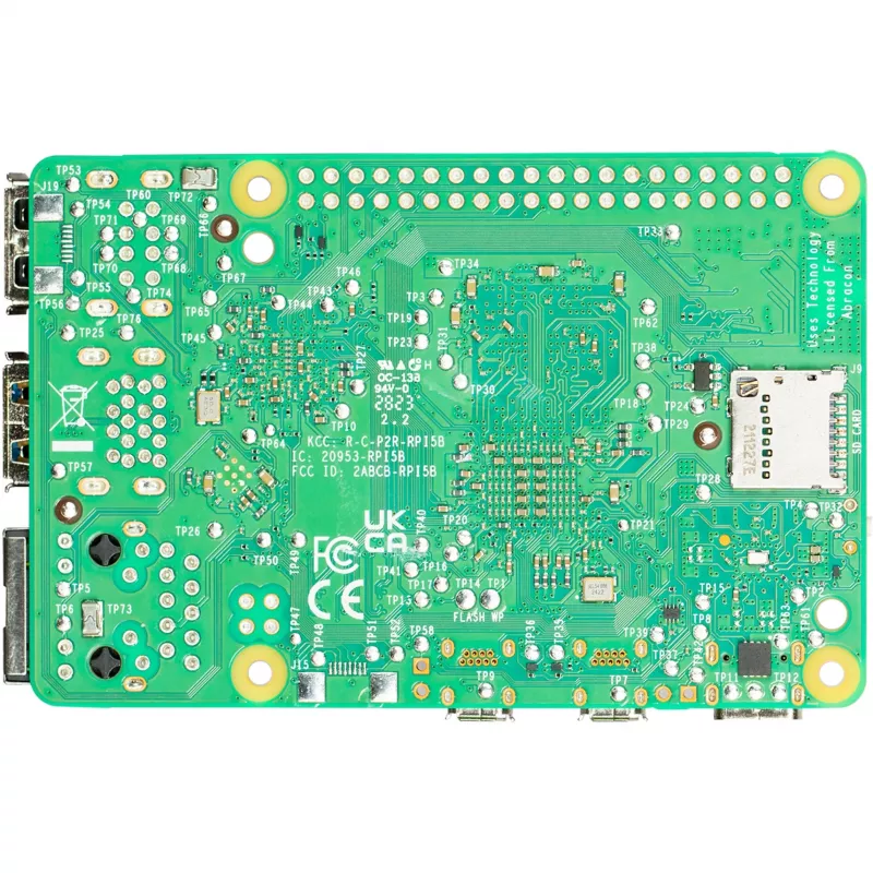 Vienos plokštės kompiuteris Raspberry Pi 5 kūrimo plokštė – 2400 MHz Arm Cortex-A76, iki 16 GB LPDDR4x, MicroSD, USB 3.2, Wi‑Fi 5