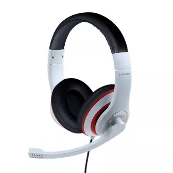 Ausinės Gembird MHS-03-WTRDBK stereo, ant ausų, 3,5 mm, balta/juoda su raudonu žiedu