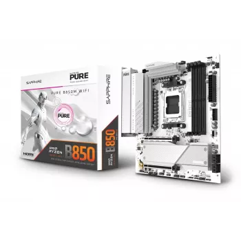 Motininė plokštė Sapphire PURE B850M WIFI Micro ATX — AMD B850, Socket AM5, DDR5 iki 8000 MHz, 4 DIMM, Wi‑Fi 6, 2.5Gb LAN, 2× M.2, PCIe 5.0 x16