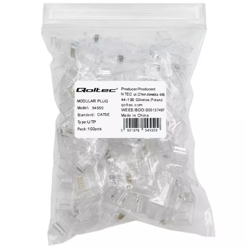 Modulinis RJ45 jungtis QOLTEC 54550 CAT5e UTP, pakuotė po 100 vnt.
