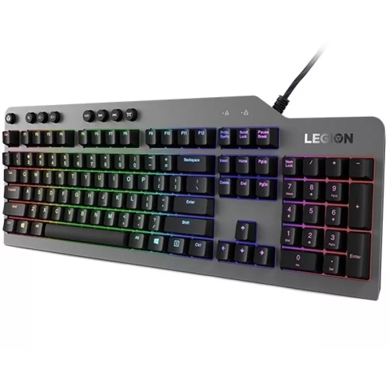 Mechaninė žaidimų klaviatūra Lenovo Legion K500 – pilno dydžio 104 klavišų USB, QWERTY JAV anglų, RGB foninis apšvietimas, pilka/juoda