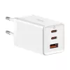 Sieninis įkroviklis Baseus GaN5 Pro 65W – USB + 2×USB-C (QC3.0, PD3.0) su 1 m USB-C laidu, baltas