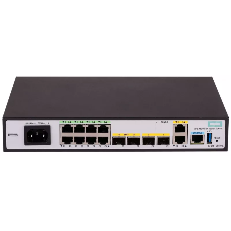 Hewlett Packard Enterprise HPE FlexNetwork MSR958X - Maršrutizatorius su 8 prievadų jungikliu - 1GbE - WAN prievadai: 6 - Wi-Fi - montuojamas į stelažą (S0P11A)