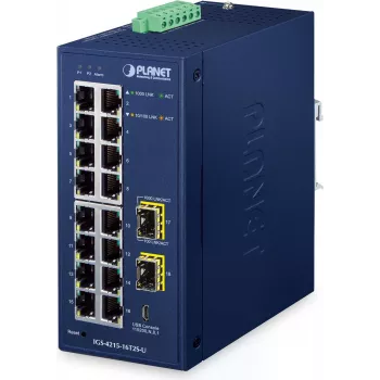 PLANET IGS-4215-16T2S-U Pramoninis valdomas L2/L4 16 prievadų Gigabit Ethernet (10/100/1000) jungiklis, mėlynas