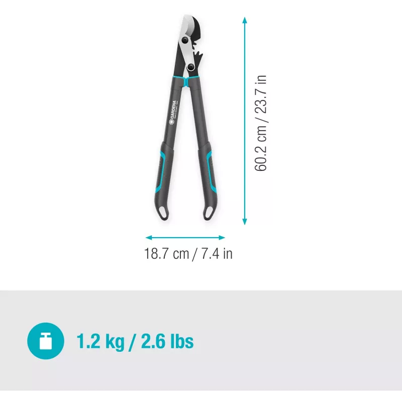 Genėjimo žirklės GARDENA EnergyCut Pro S, 60 cm rankena, pilka/turquoise