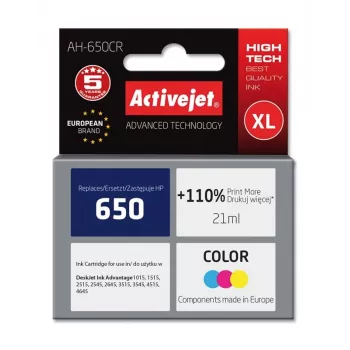Rašalas Activejet AH-650CR (HP 650 CZ102AE pakaitalas; Premium; 21 ml; spalvotas)