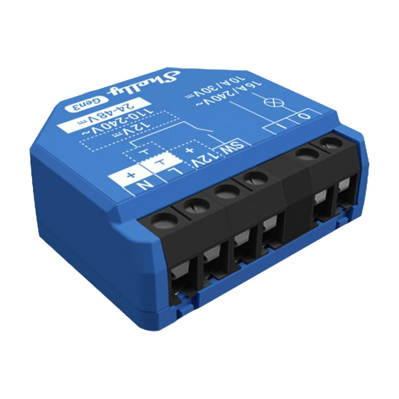 Belaidis jungiklis Shelly 1 Gen3 — 240 V AC, plastikinis korpusas, 42×16×37 mm, pakuotė po 4 vnt.
