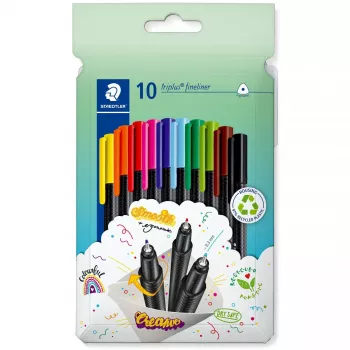 Fineliner rašikliai Staedtler 334 C10, itin plonas 0,3 mm antgalis, 10 spalvų