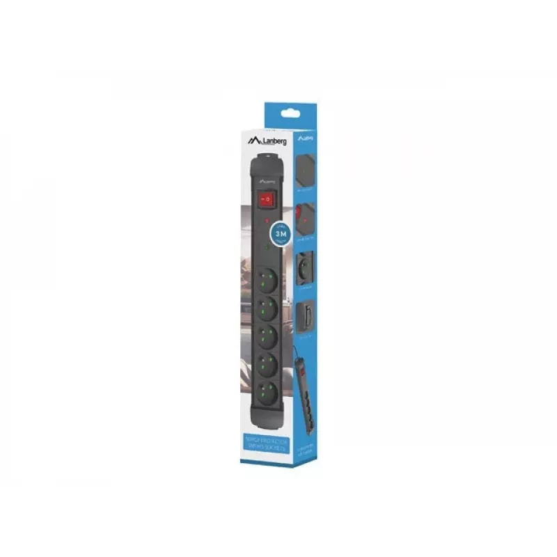 Lanberg SP1-05E-0300-BK Juodas apsauginis nuo viršįtampių ilgintuvas